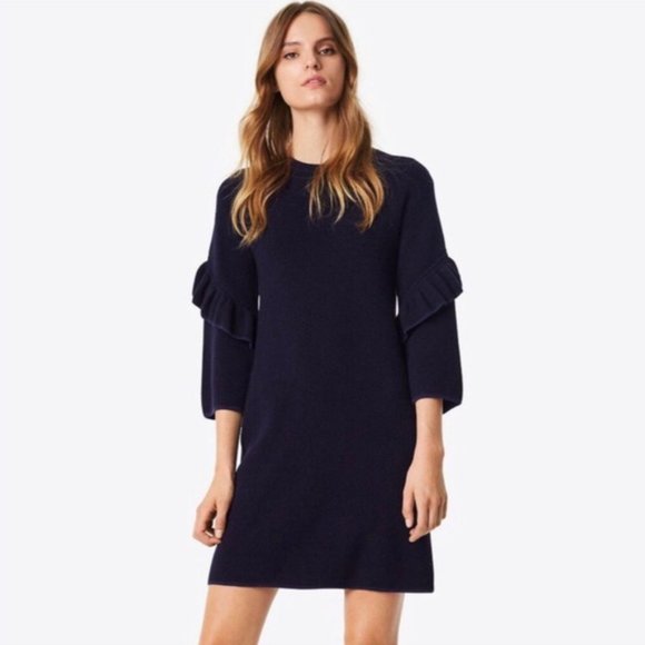 Tory Burch Dresses & Skirts - Tory Burch Ashley Navy Ruffled Sleeve Sweater Dress